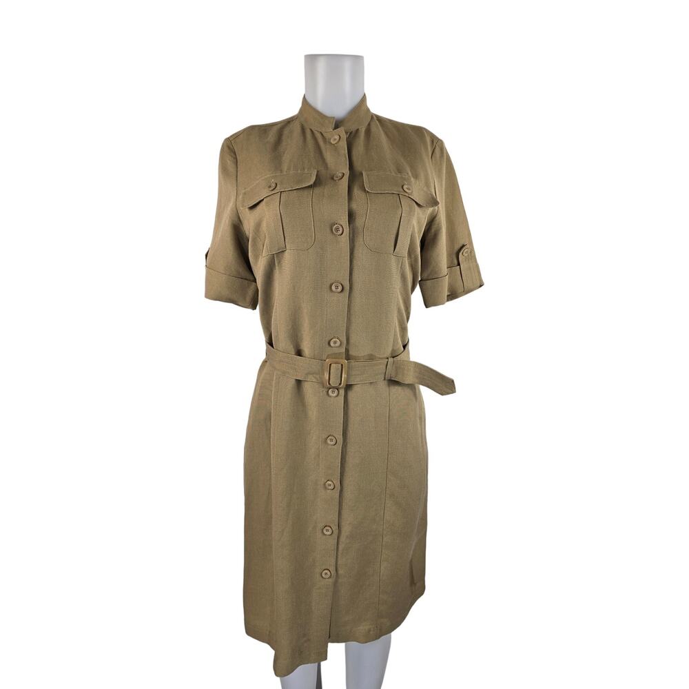 Kenar Linen Blend Lined Tan Belted Button Down Women's Academia Work Dress 6